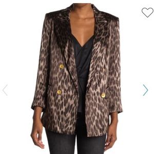 L’AGENCY Leopard Silk Double Breasted Blazer